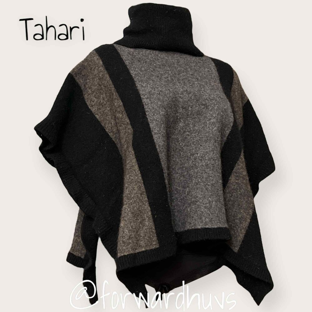 Tahari Wool Blend Poncho Sweater with Cowl Neck Size Small